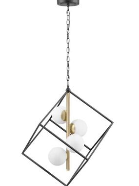 (NEW) Modern Black and Gold Geometric Pendant Light - Brand